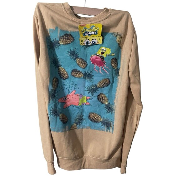 SPONGEBOB SQUAREPANTS SWEATSHIRTMEN SMALL BEIGE New With Tags - Picture 2 of 16